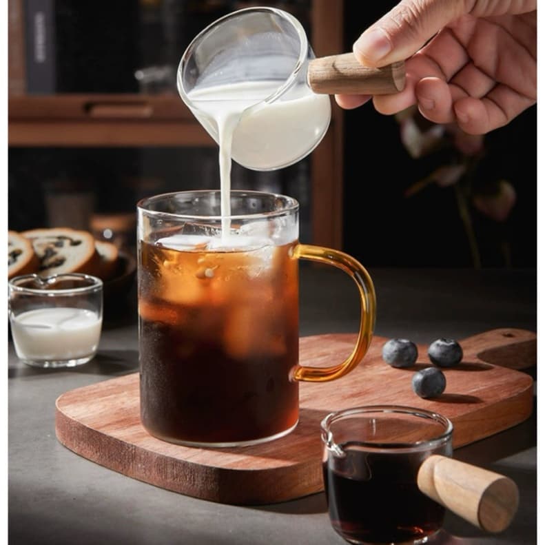 ถ้วยตวง ถ้วยแก้วเอสเพรสโซ่ 75mlแก้วช็อตกาแฟเอสเปรสโซ่ ด้ามจับไม้ ช้อนตวง รูปที่ 2