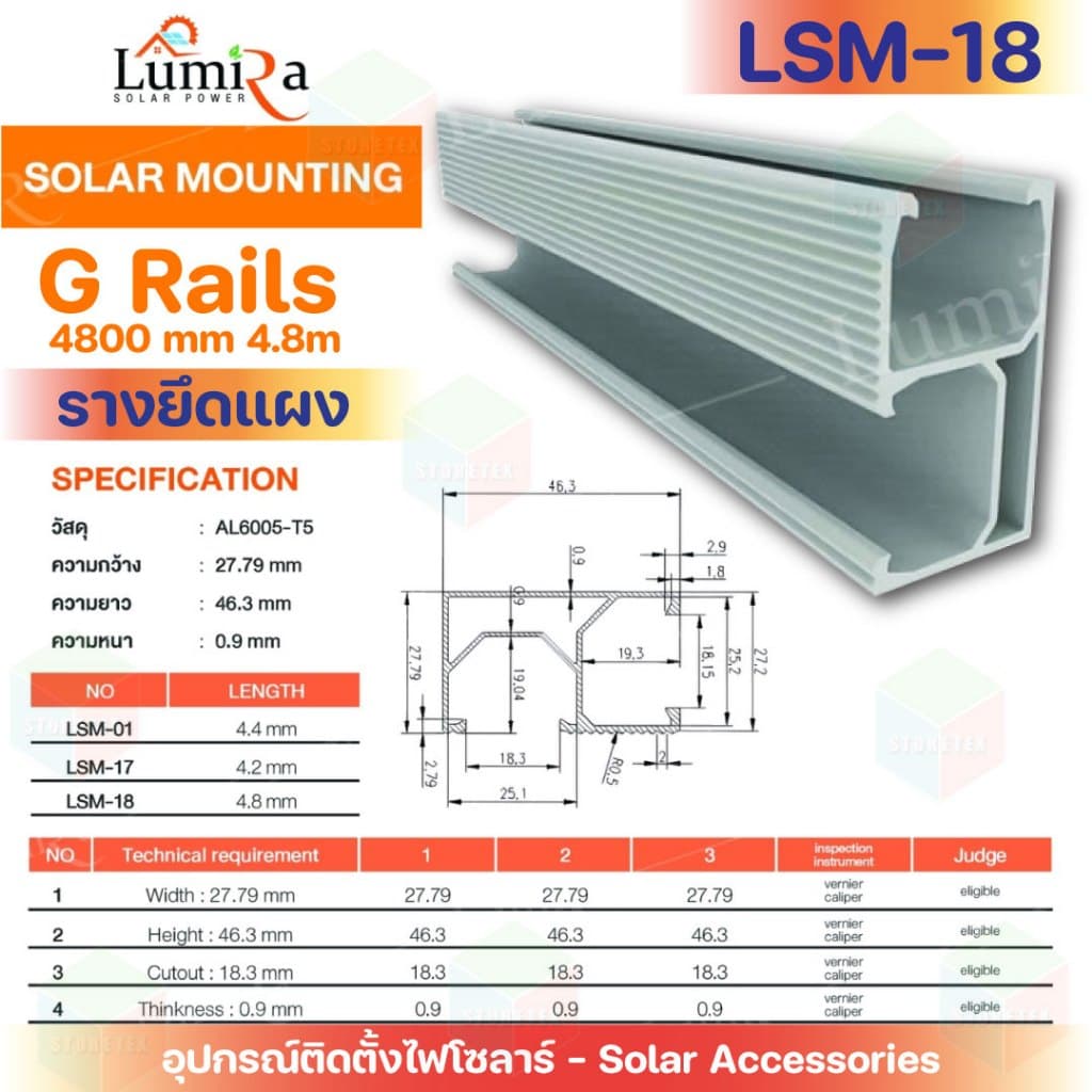 Lumira Solar Mounting อุปกรณ์ติดตั้งโซล่าร์เซลล์รางยึดแผง 2.4เมตร , 4.8เมตร รูปที่ 2