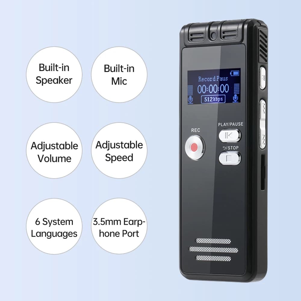 เครื่องอัดเสียง 16/32/64GB WAV/MP3 การบันทึกเสียงไร้สูญเสีย 1536K ไร้เสียงรบกวน เครื่องบันทึกเสียง รูปที่ 4