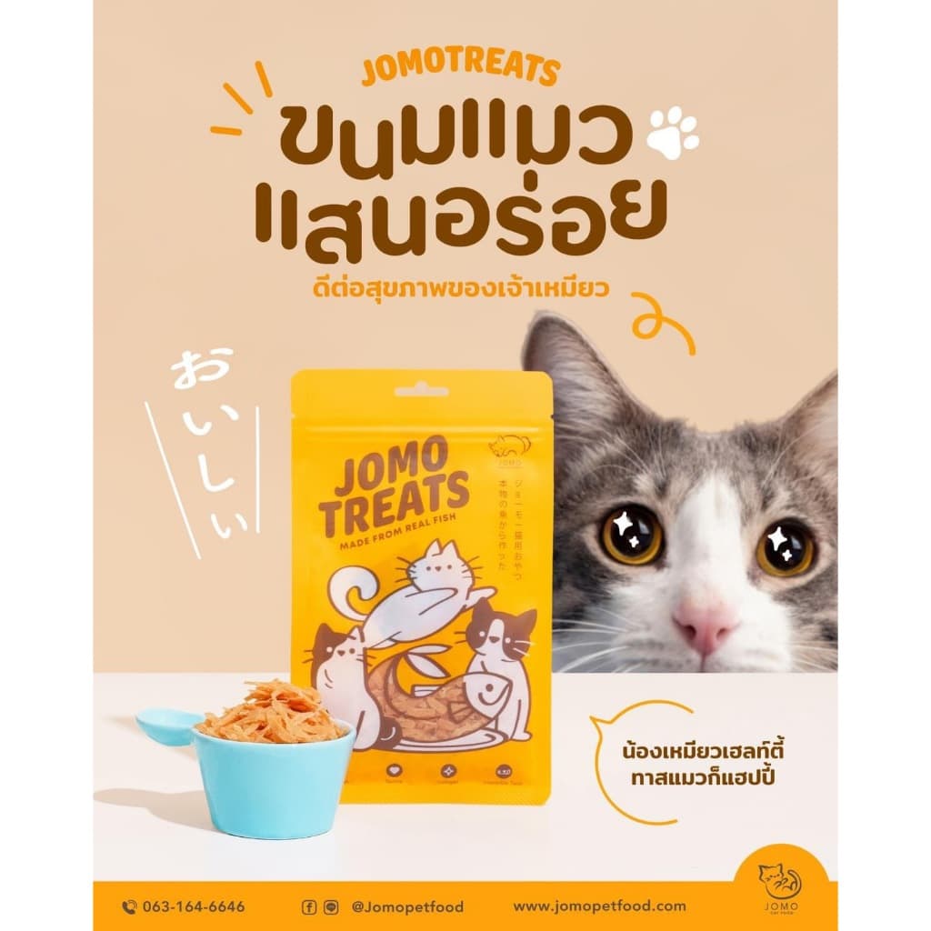 ขนมแมว JOMO Treats มินิแซลมอนและปลาเนื้อขาวสไลด์ ขนาด 25 กรัม 3 ซอง รูปที่ 1