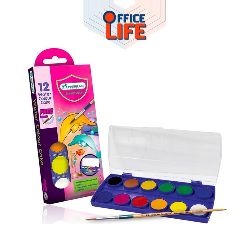 Master Art สีน้ำ สีน้ำก้อน 12 สี กล่องพลาสติกโลมา แถมฟรีพู่กัน 1 กล่อง รูปที่ 3