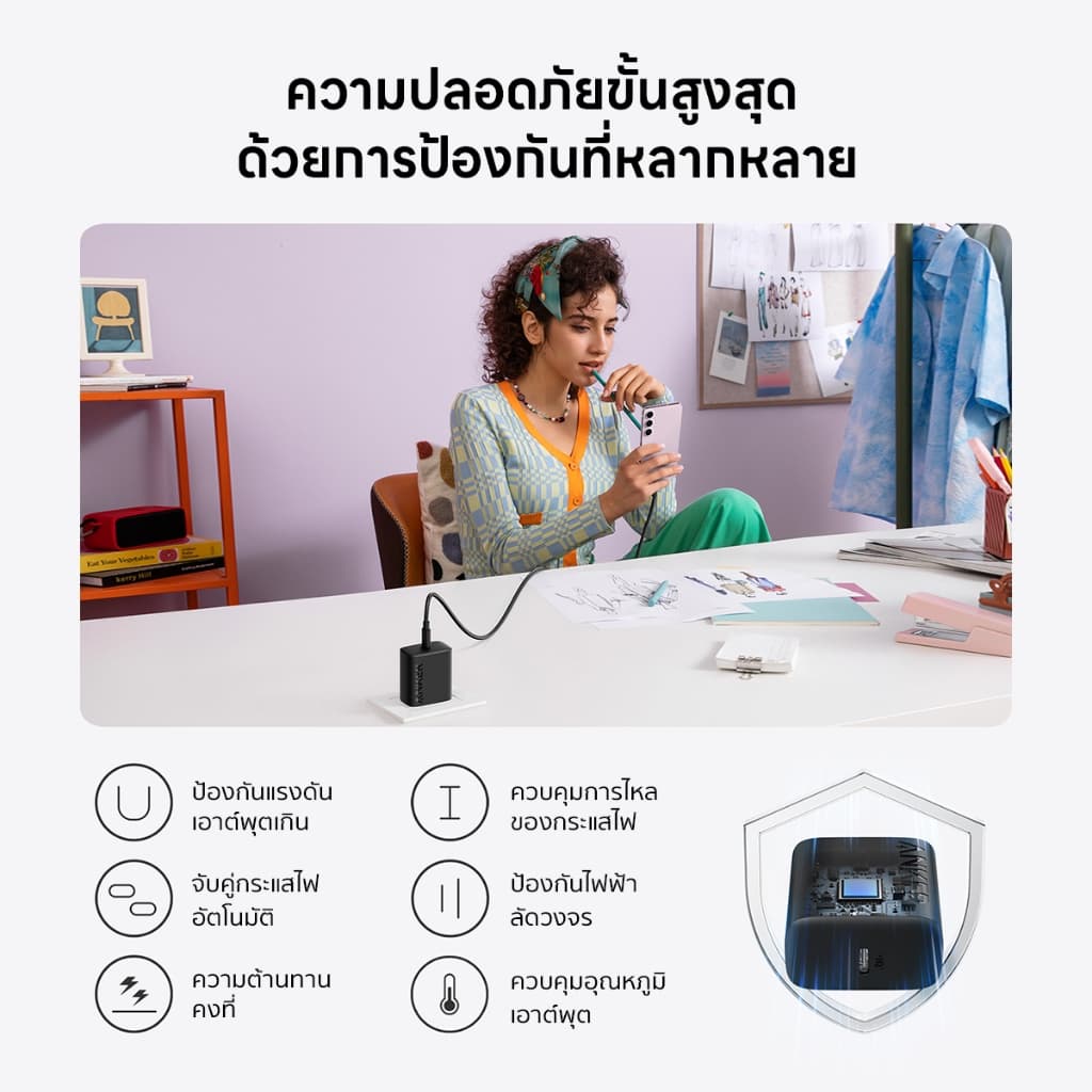 Anker 25W USB-C Charger Super Fast Charging 25W For Samsung Galaxy S26/S25 ชาร์จเร็ว iPhone 17/16/15 A2652 รูปที่ 3
