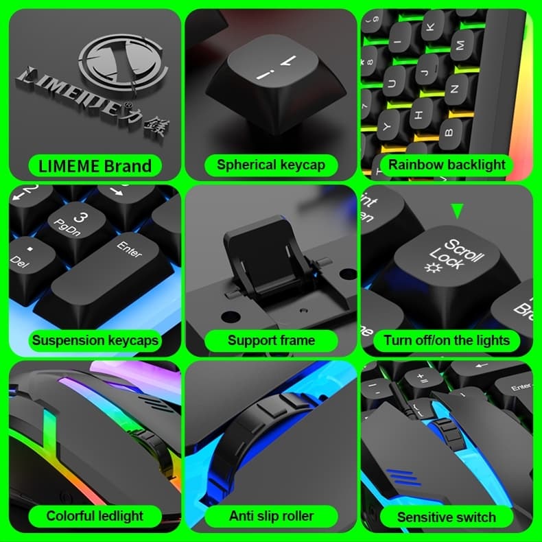 ชุดแป้นพิมพ์และเมาส์ ไฟสีรุ้ง สาย usb Gaming USB Keyboard mouse Rainbow RGB LED Illuminated เซตคีย์บอร์ด+เมาส์ รูปที่ 3
