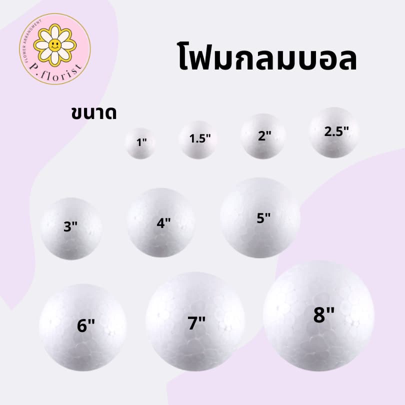 สุด โฟมกลม ขนาด 1" - 7" FO004 โฟมกลมบอล โฟมลูกกลม โฟมลูกบอล โฟมปักดอกไม้ DIY รูปที่ 3