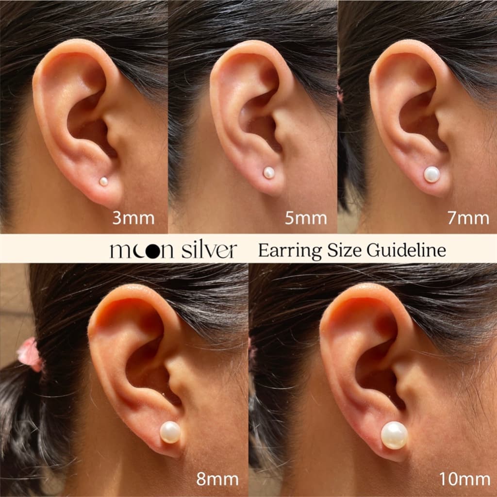 Moonsilver ต่างหูมุกน้ำจืด เงินแท้ 925 Size 3 - 8 mm ต่างหูเงินแท้ ไม่ลอก สำหรับคนแพ้ง่าย รูปที่ 2
