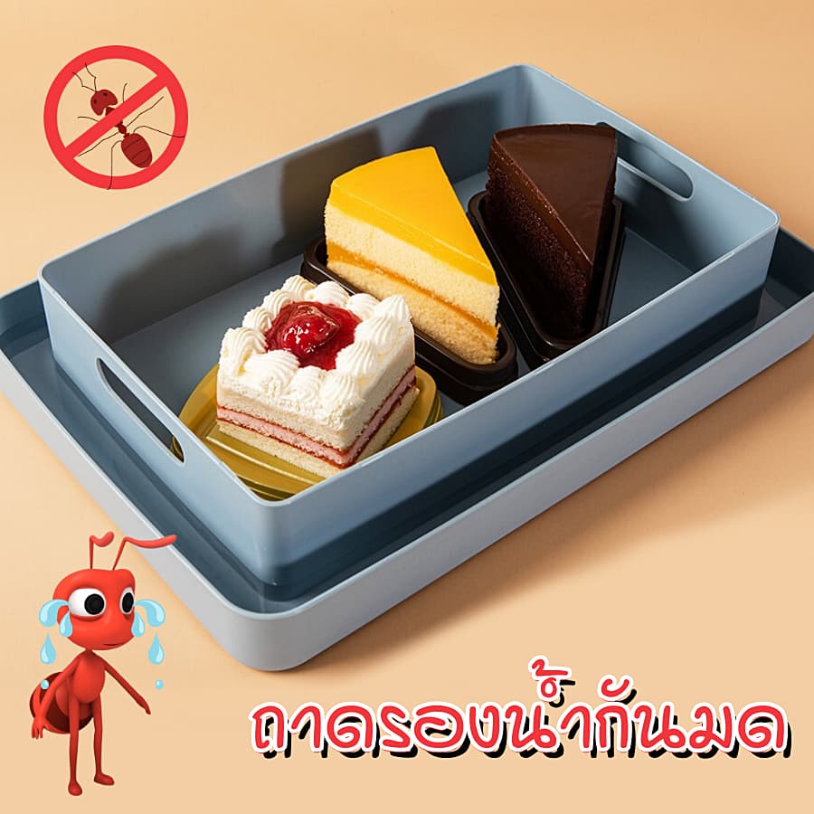 ถาดกันมด รองน้ำ ใส่อาหาร เครื่องดื่ม ขนมหวาน ถาดอาหารกันมด คละสี ขอบหนา พลาสติกเกรดA 5kf รูปที่ 1