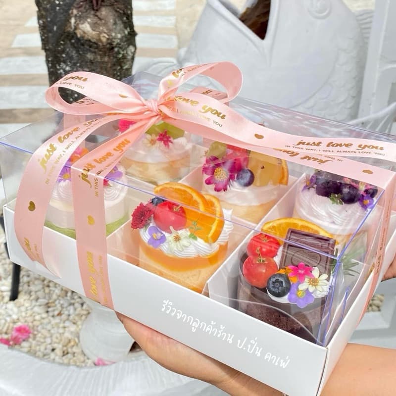 สีขาว , แดง , ชมพู กล่องขนมจัดเซ็ตแบ่งช่อง 4, 6 ช่อง ฝาใสทรงสูงมีฟิล์มใส 2 ด้าน รูปที่ 6