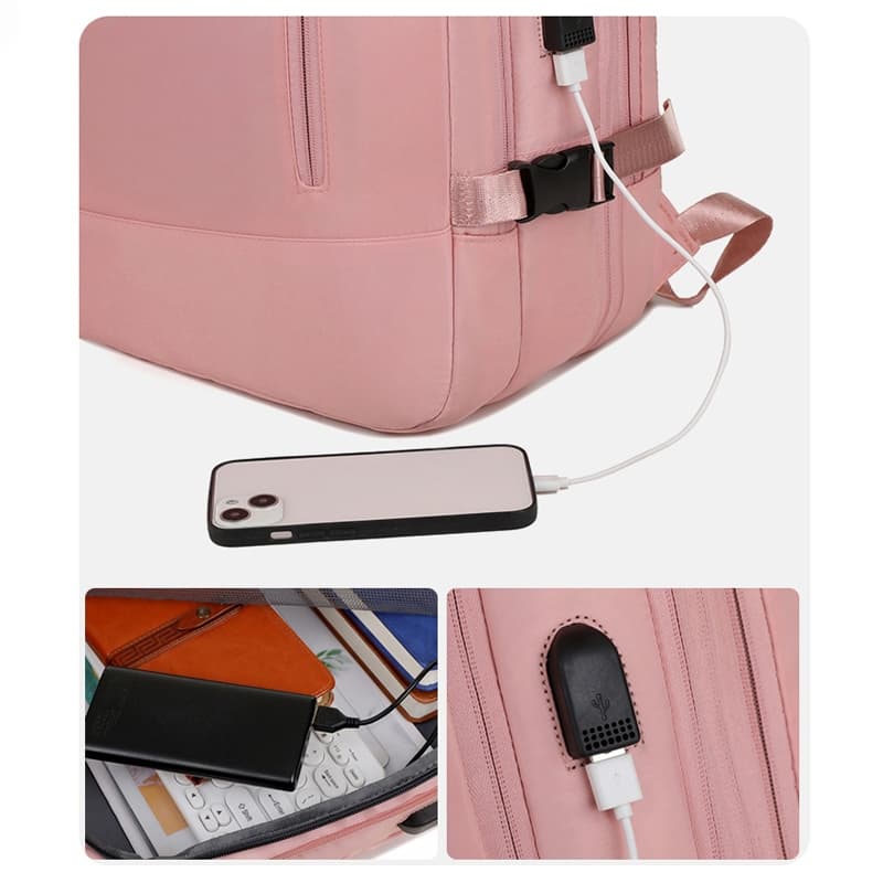 กระเป๋าเดินทางแบบเป้ขนาดใหญ่และสามารถขยายได้ ที่มีการชาร์จ USB และมีความสามารถในการกันน้ำ รูปที่ 7
