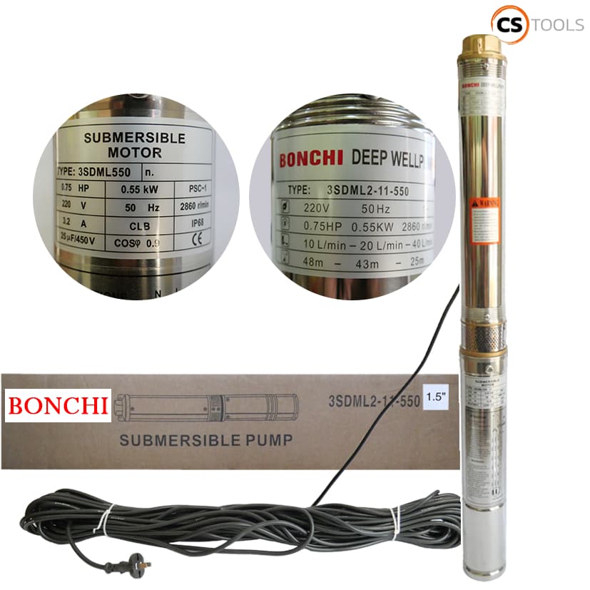 Bonchi ปั๊มน้ำรุ่นใหม่ ปัํมบาดาล 1.5 นิ้ว รุ่น 3SDML550 ขนาดท่อออก 1 นิ้ว สายไฟยาว 30 เมตร รูปที่ 1