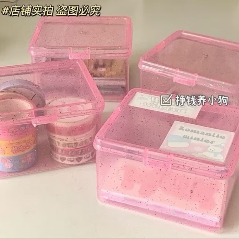 ! กล่องเก็บของ กลิตเตอร์ สีฟ้า สีชมพู ขนาดเล็ก จัดระเบียบโต๊ะ รูปที่ 3