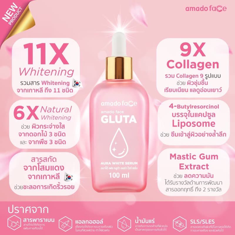 Amado Gold Caviar Concentrate Serum โกลด์คาเวียร์ เซรั่ม ซุปเปอร์ วิตซี เซรั่ม และ กลูต้า เซรั่ม รูปที่ 5