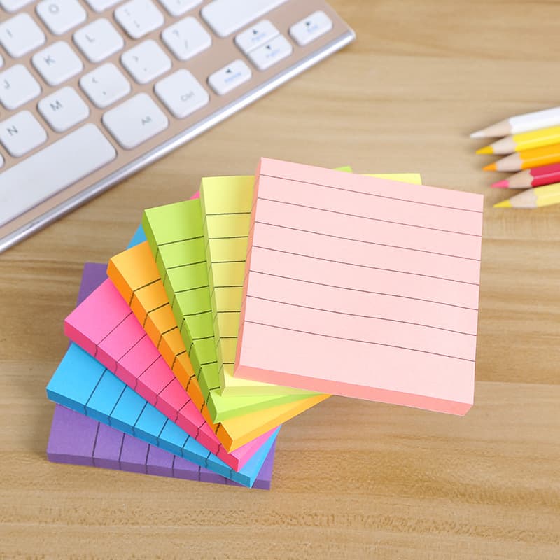 กระดาษโน๊ต สีสะท้อนแสง มีเส้น แบบมีกาวด้านหลัง ขนาด 7.6x7.6 ซม. จำนวน 100 แผ่น ใช้สำหรับเขียนข้อความ รูปที่ 2