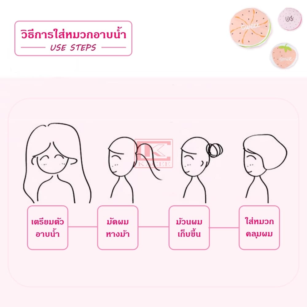 หมวกคลุมผมอาบน้ำ ครอบผม กันน้ำ ลายน่ารัก สีสดใส Shower cap รูปที่ 6