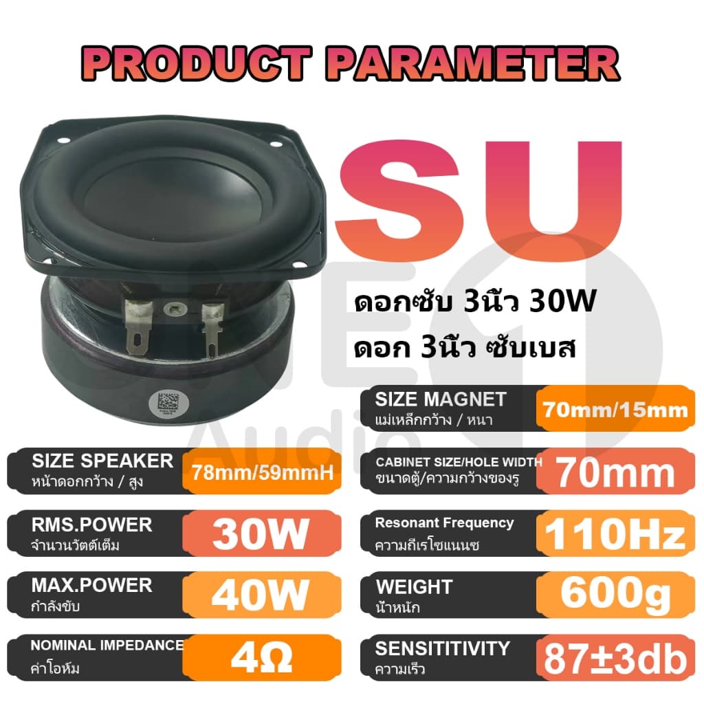 OneAudio SU ดอกซับ 3 นิ้ว 4Ω 30W ซับเบส 3 นิ้ว ดอก 3นิ้ว ลำโพง 3 นิ้ว เบส ดอก3นิ้วซับเบส เครื่องเสียงรถยนต์ ลําโพง HK รูปที่ 2