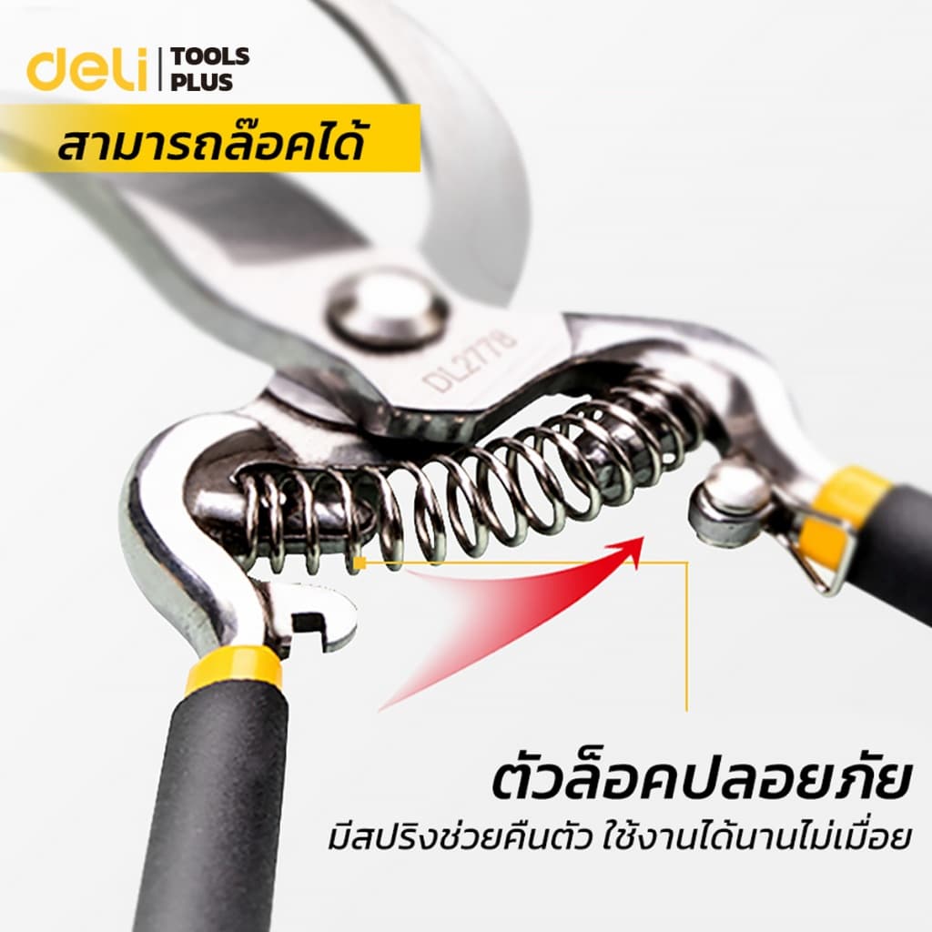 Deli กรรไกรตัดกิ่งไม้ กรรไกรตัดกิ่ง กรรไกรทำสวน 8 นิ้ว ใบมีดคม มีสปริงคืนตัว ทนทาน Pruning Shears รูปที่ 7