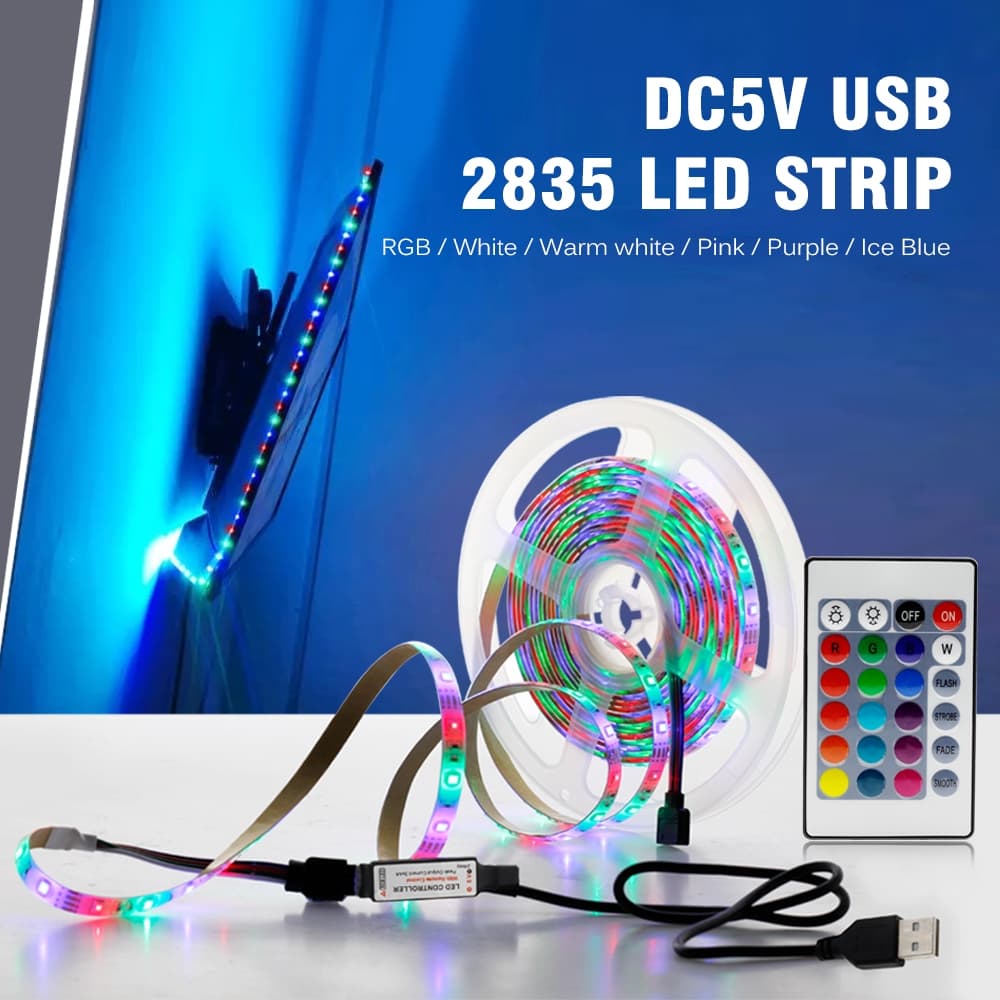 USB หลายสี ไฟเส้น LED 2835 5V นำไฟตกแต่ง ไฟปีใหม่ ไฟเส้นสายยาว ไฟติดห้อง ยืดหยุ่น เปลี่ยนฟรี มี 9 สี ให้เหลือก 5M/ 10M รูปที่ 2