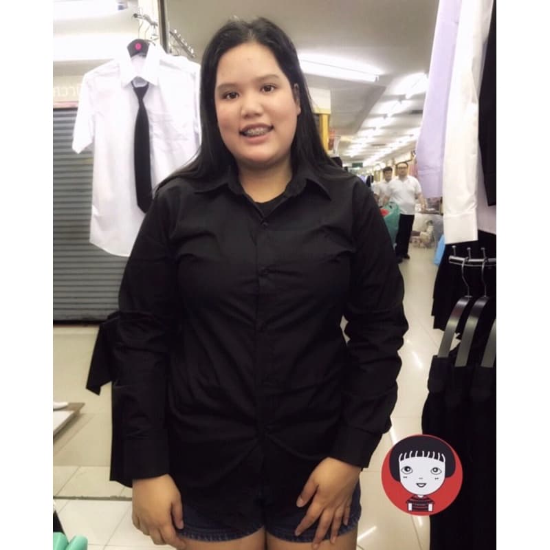 เสื้อเชิ้ตสีดำแขนยาวผู้หญิง/เข้ารูป Size :S-4XL รูปที่ 9