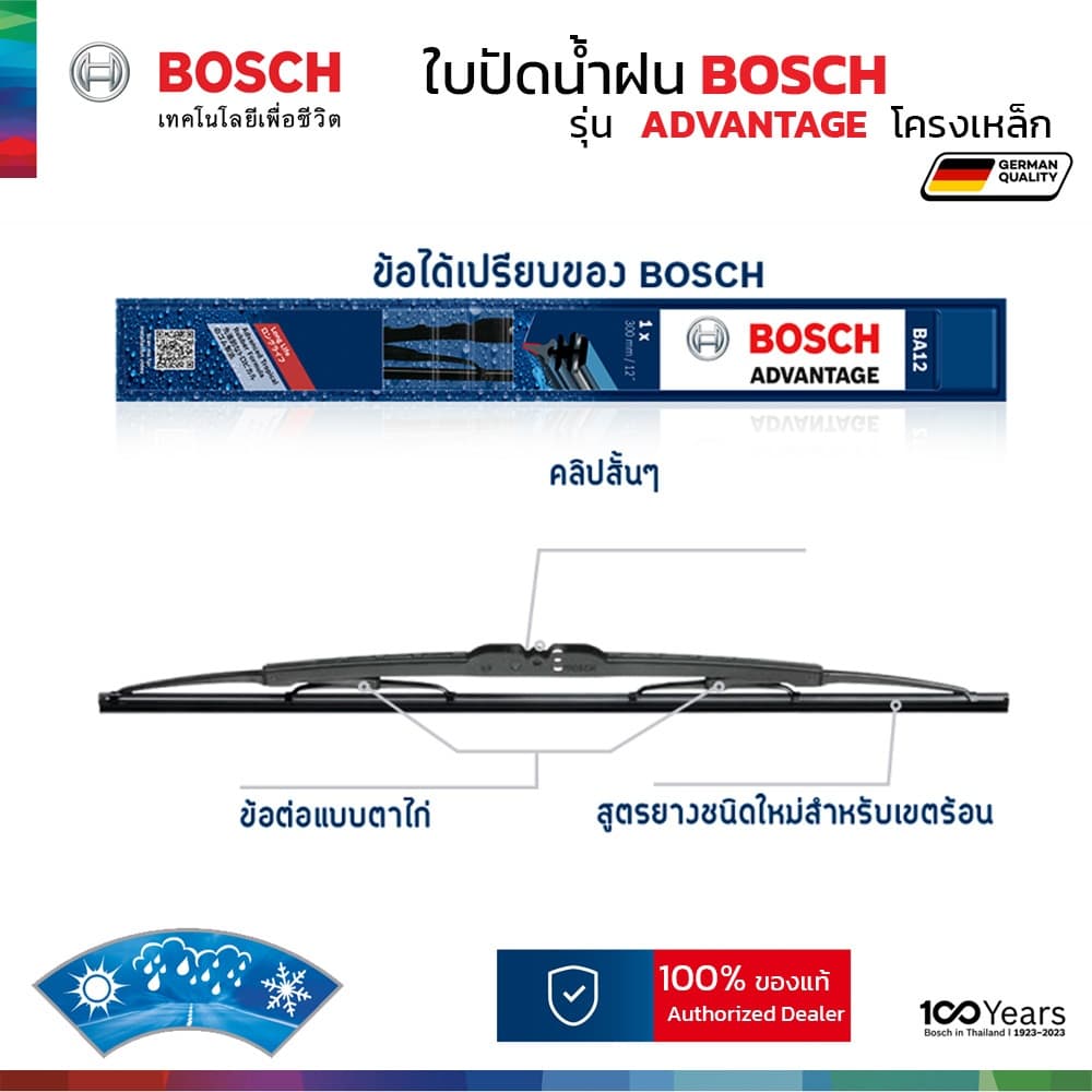 BOSCH ใบปัดน้ำฝน รุ่น Advantage ก้านเหล็ก สำหรับ NISSAN MARCH ปี 2010-2023 ขนาด 22"+14" ติดตั้งง่าย รูปที่ 4