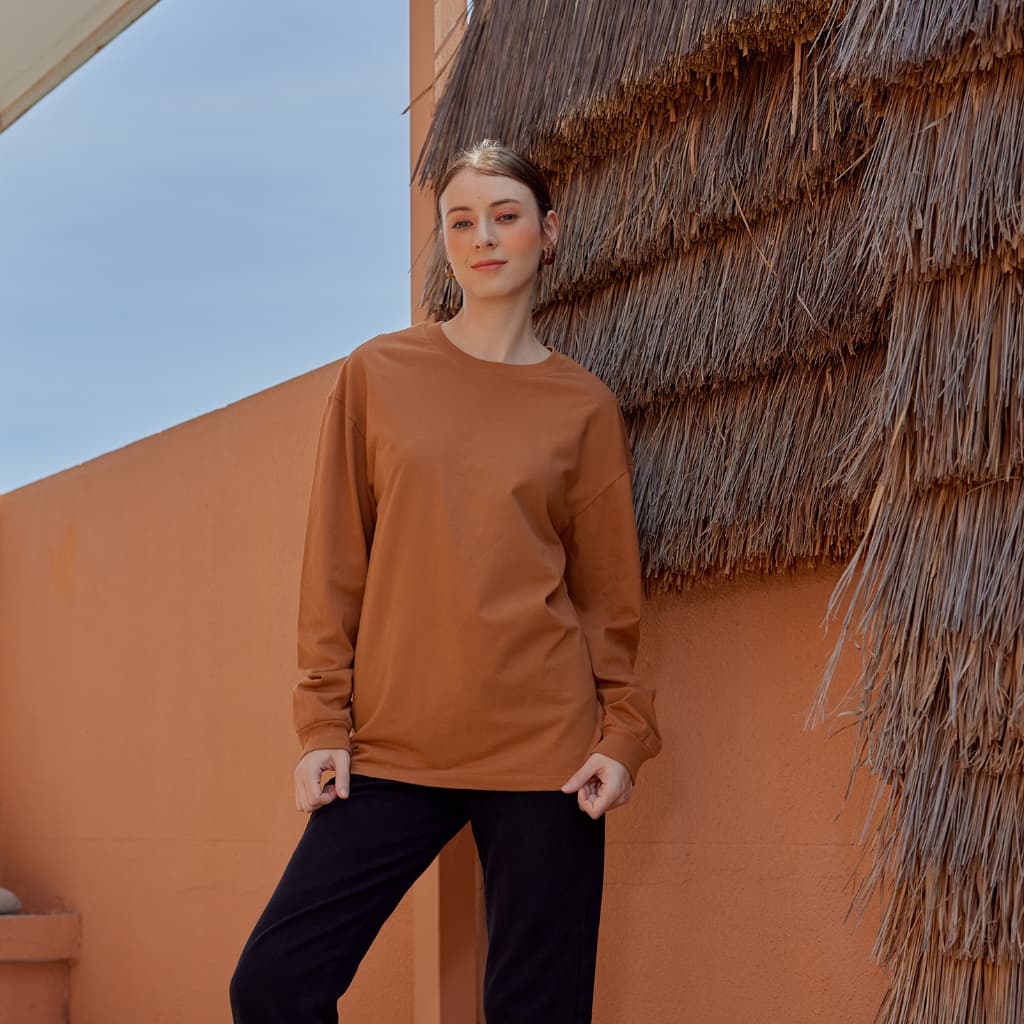 Sweater Oversize แขนยาวโอเวอร์ไซส์ S M L XL ผ้าคอตต้อนเนื้อดีไม่หดไม่ย้วย รูปที่ 2