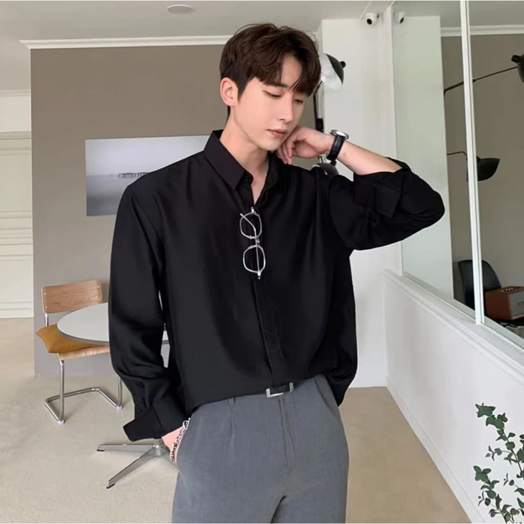 เสื้อเชิ้ตเกาหลี แขนยาว สีพื้น มีไซซ์ M L XL XXL ชาย/หญิงใส่ได้ รูปที่ 3