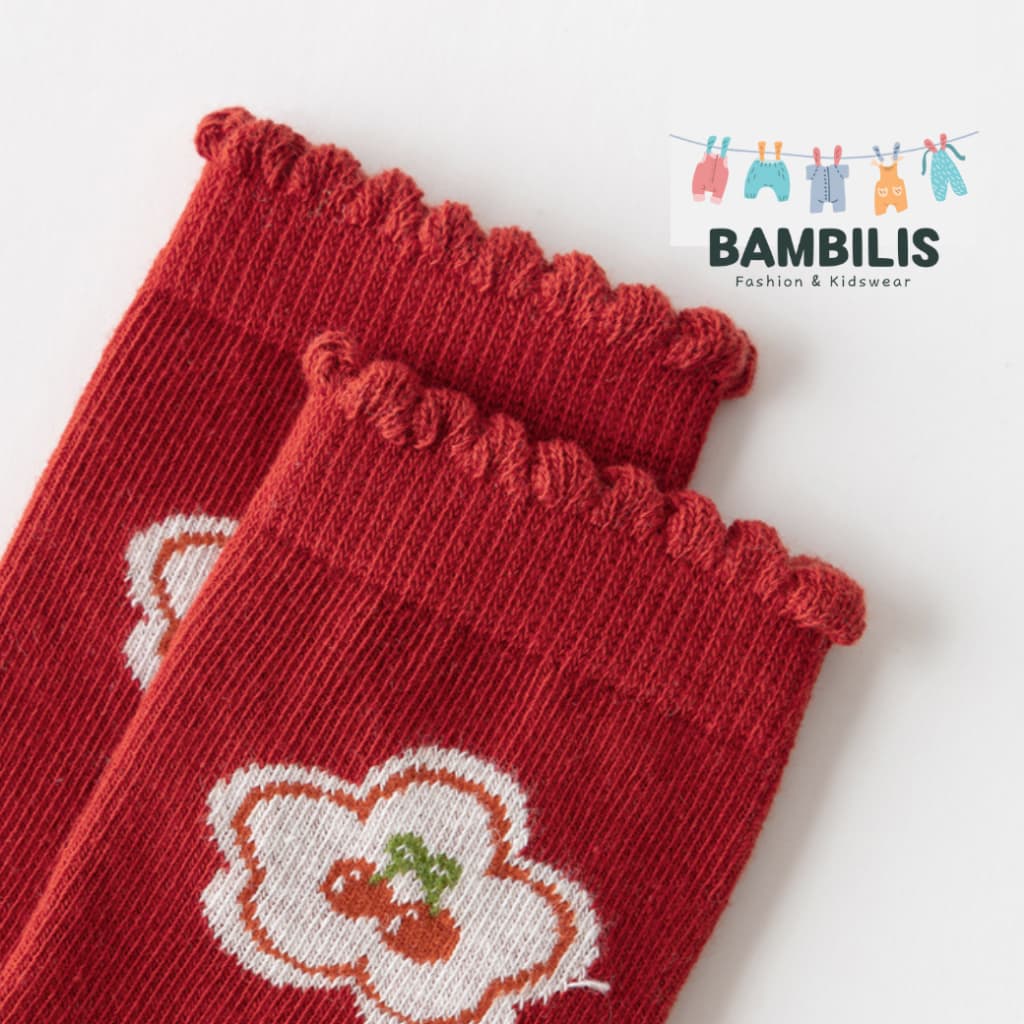 Bambilis : ถุงเท้าเด็ก ถุงเท้าเด็กกันลื่น 1 แพคมี 5 คู่ ลายดอกไม้สีแดง รูปที่ 3