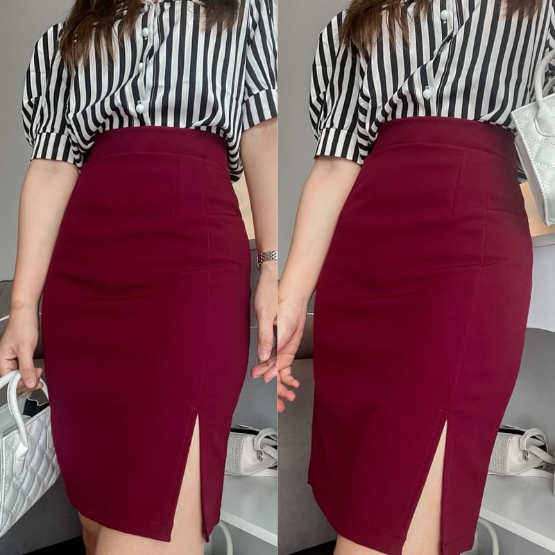 กระโปรงรุ่นสีพื้น ผ่าหน้า ทรงเอตรง xs-xxl ยาว 20-21 นิ้ว กระโปรงเอวสูงมีซับใน รูปที่ 8