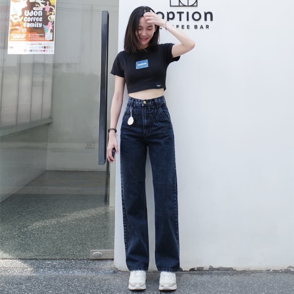 กางเกงยีนส์เอวสูงทรงกระบอกจับจีบ รุ่น Pleated Jeans รูปที่ 7