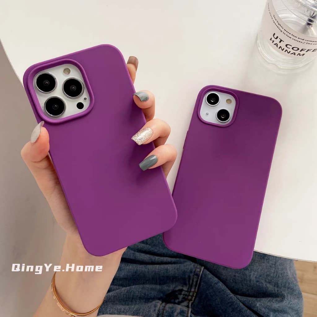 เคสกำมะหยี่ สีม่วงเข้ม สำหรับไอโฟน i15,i6,i6s,i7,i8,SE,​6p,​7p,8p,​X,XR,i11,i12,i13,i14,15,i16,i17pro max,16 plus,17 Air รูปที่ 1