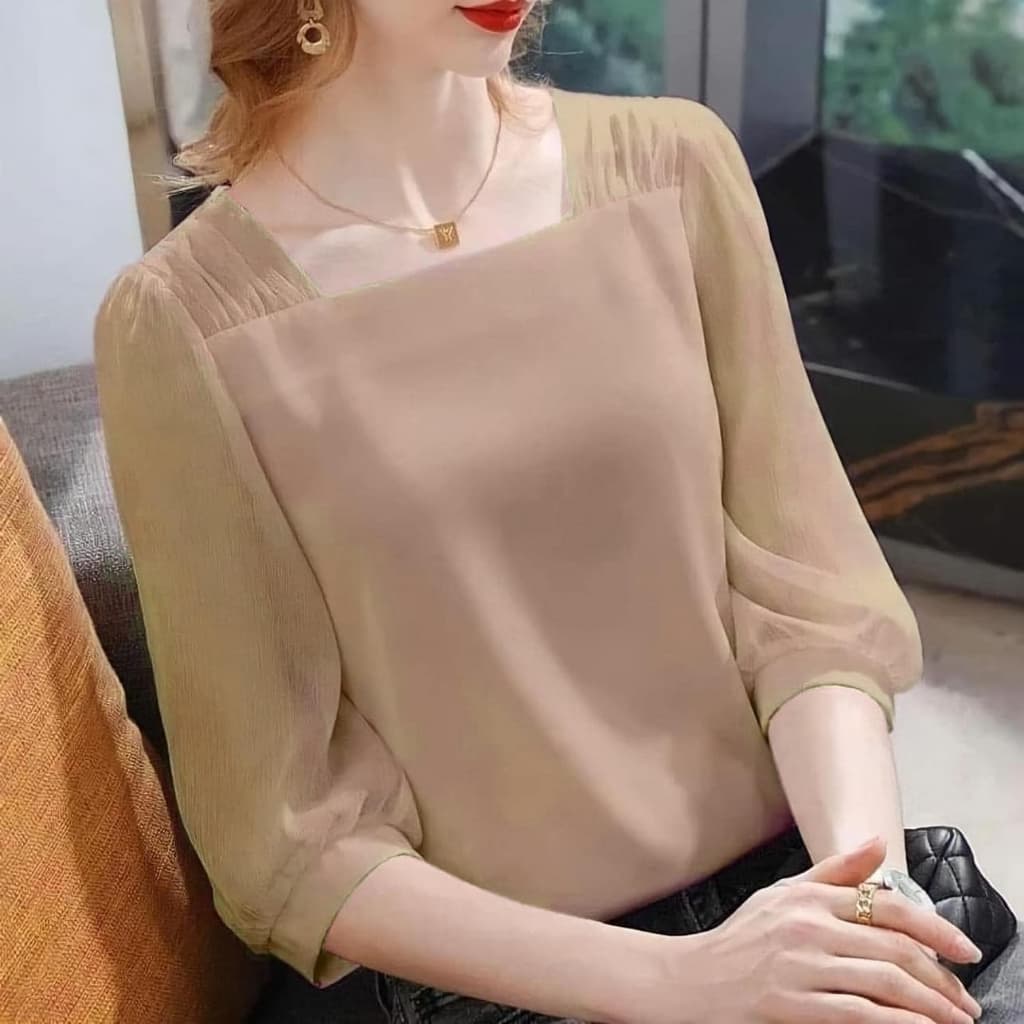 เสื้อชีฟองคอเหลี่ยม ผ้าใส่สบาย รูปที่ 6
