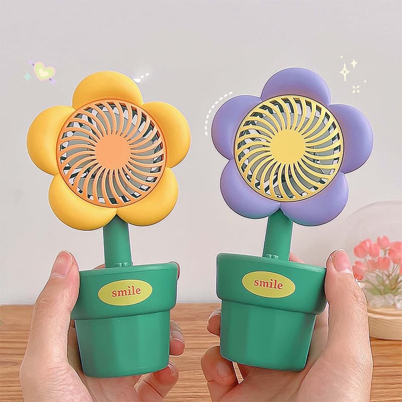พัดลมไฟฟ้าตั้งโต๊ะ ขนาดเล็ก แบบพกพา ชาร์จ usb ลายดอกไม้น่ารัก สําหรับนักเรียน พัดลมกระถางดอกไม้ เก็บแบต C00021 รูปที่ 7