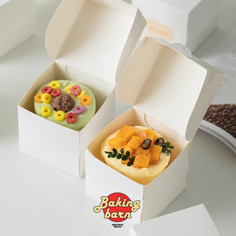 Baking Barn ปอนด์ ขาวล้วน ทรงสูง ขนาด10x10x10 ซม. cake box กล่องเค้ก พร้อมฐานรองเค้ก รูปที่ 6