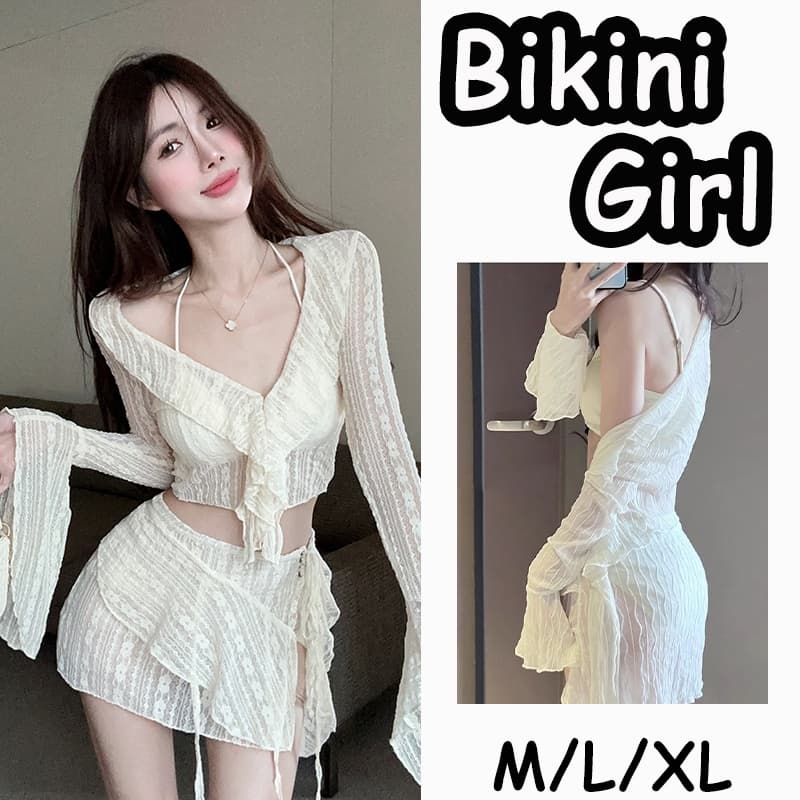 Bikini Girl ชุดว่ายน้ําแขนยาว ชุดว่ายน้ำ4ชิ้น สองสี สวมใส่ได้หลายแบบ จากไทย1-3วัน#0412 รูปที่ 1
