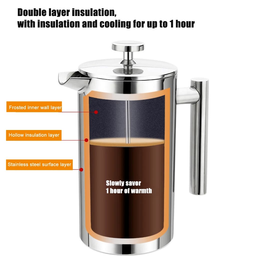 350ml/800ml/1000ml เฟรนเพรส French Coffee Maker กาชงกาแฟ เหยือกชงกาแฟ เครื่องชงชาสแตนเลส ที่ชงกาแฟสด รูปที่ 3