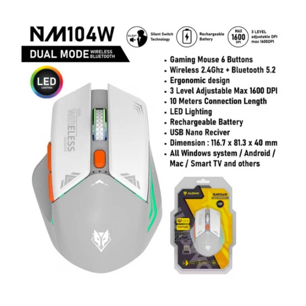 Nubwo เมาส์เกมมิ่งไวเลส บลูทูธ รุ่น NM-104W เสียงเงียบ ไฟ LED ปรับ DPI ได้ รูปที่ 4
