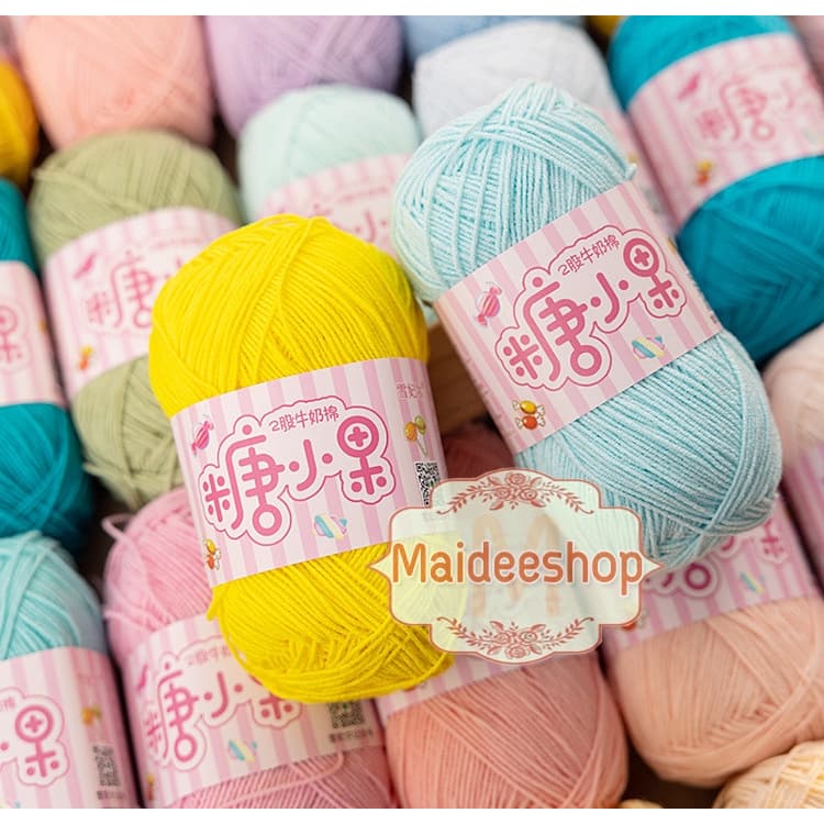 ไหมพรมคอตตอน+อะคริลิค 2Ply เกรดพรีเมี่ยม ไหมพรมเส้นเล็ก 1.3-1.5 mm. น้ำหนัก 40กรัม ไหมมีความนิ่ม นุ่ม ไม่ขึ้นขนค่ะ รูปที่ 1
