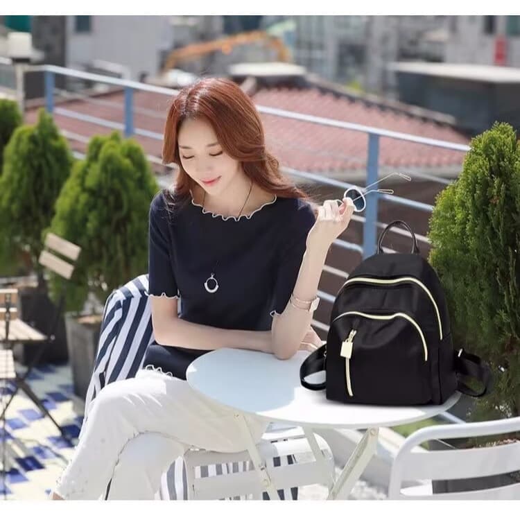 Su189กระเป๋าสะพายไหล่ กระเป๋าเป้สะพายหลัง สีดํา น่ารัก สําหรับผู้หญิง รูปที่ 8