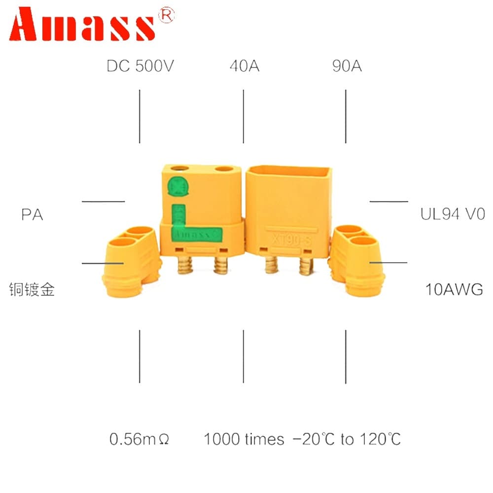 * XT90-S ตัวผู้ และตัวเมีย 1คู่ สําหรับเชื่อมต่อแบตเตอรี่ Lipo FPV โดรน รูปที่ 6