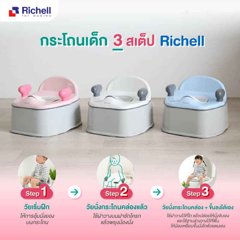 Richell กระโถนเด็กปรับใช้ได้ 3 ระดับตามพัฒนาการลูกน้อย เหมาะสำหรับเด็กวัย 4 - 18 เดือน รูปที่ 1