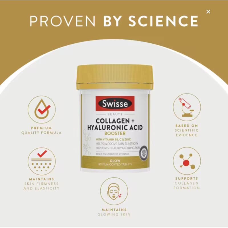 Swisse Collagen+Hyaluronic Acid 80 เม็ด คืนความเปล่งปลั่ง ชุ่มชื้นและมีออร่าขาวใส EXP06/2027 รูปที่ 7