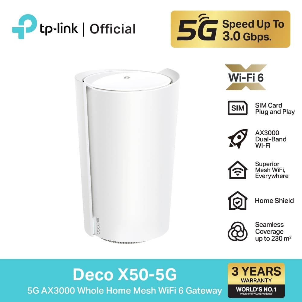 TP-Link Deco X50-5G เราเตอร์ใส่ซิม 5G AX3000 Whole Home Mesh WiFi 6 Gateway ใส่ SIM Card ก็เพลินกับเครือข่าย 5G ได้ทันที รูปที่ 1