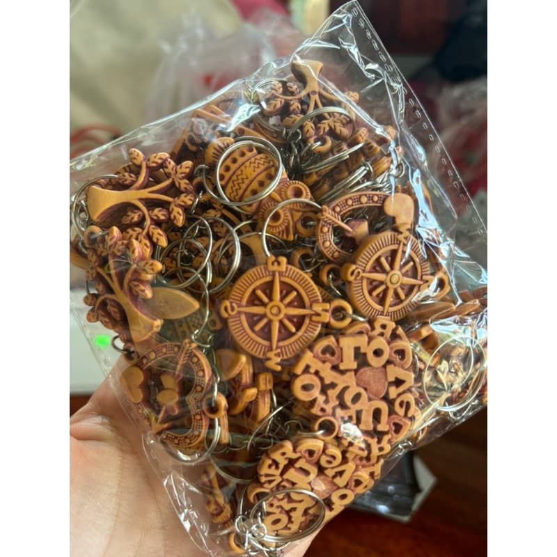 100-500ชิ้น คละลายขายส่งพวงกุญแจลายไม้คลาสสิค ของแถม ของชำร่วยงานต่างๆ รูปที่ 2
