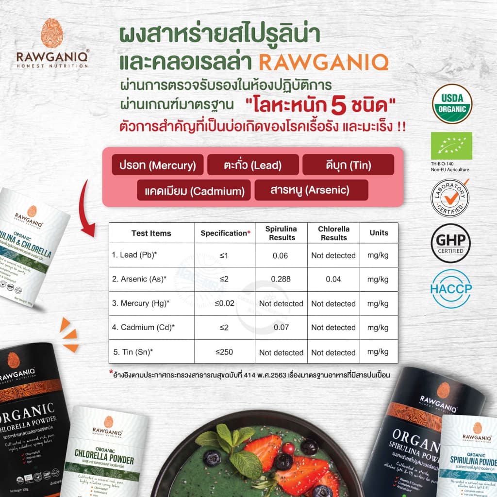ผงสาหร่ายสไปรูลิน่า สาหร่ายเกลียวทองออร์แกนิค มีผลแลป Organic Spirulina Powder รูปที่ 4