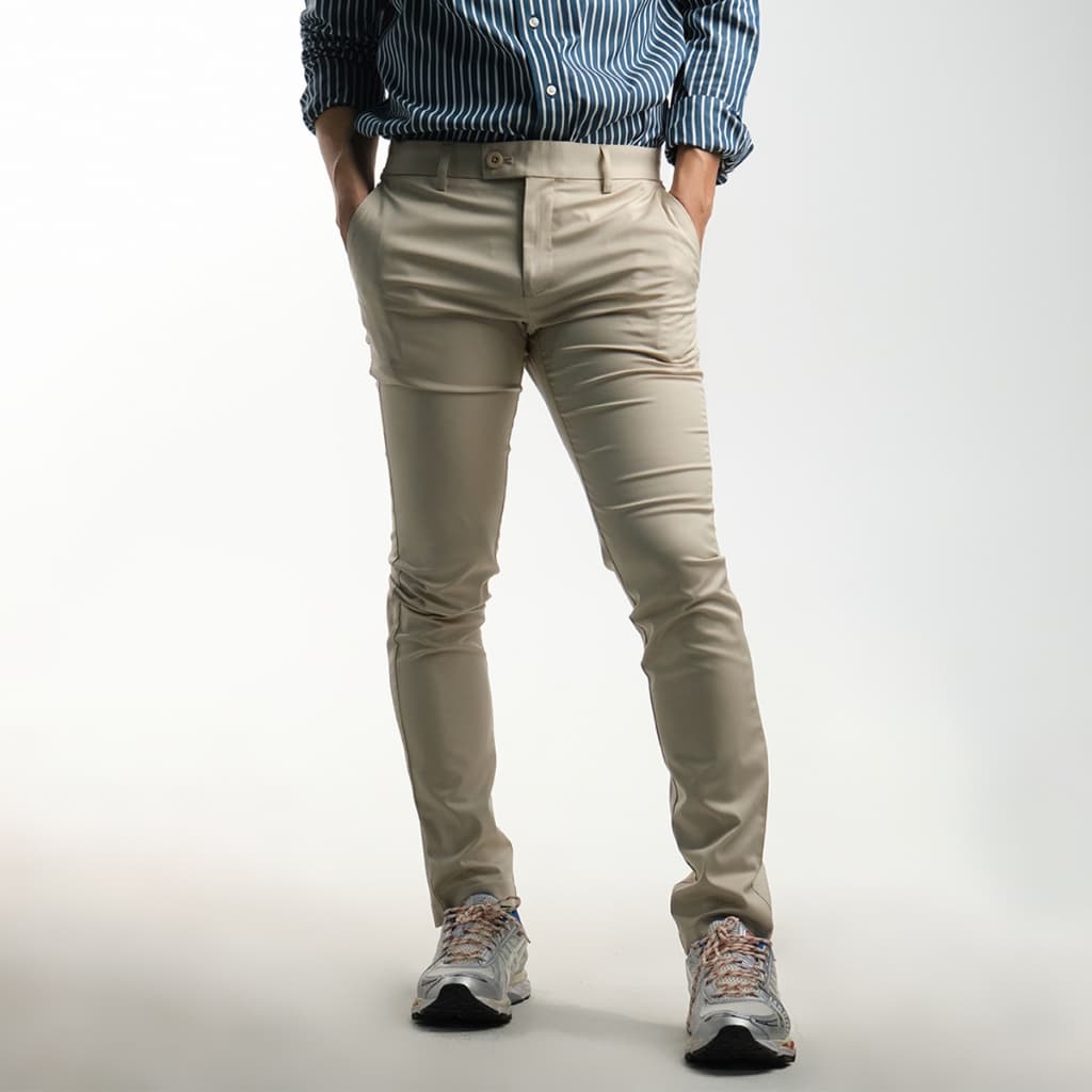 era-won กางเกงสแลคขายาว ทรง super skinny เอวยางยืด รุ่น Workday University - R สี Beige รูปที่ 1