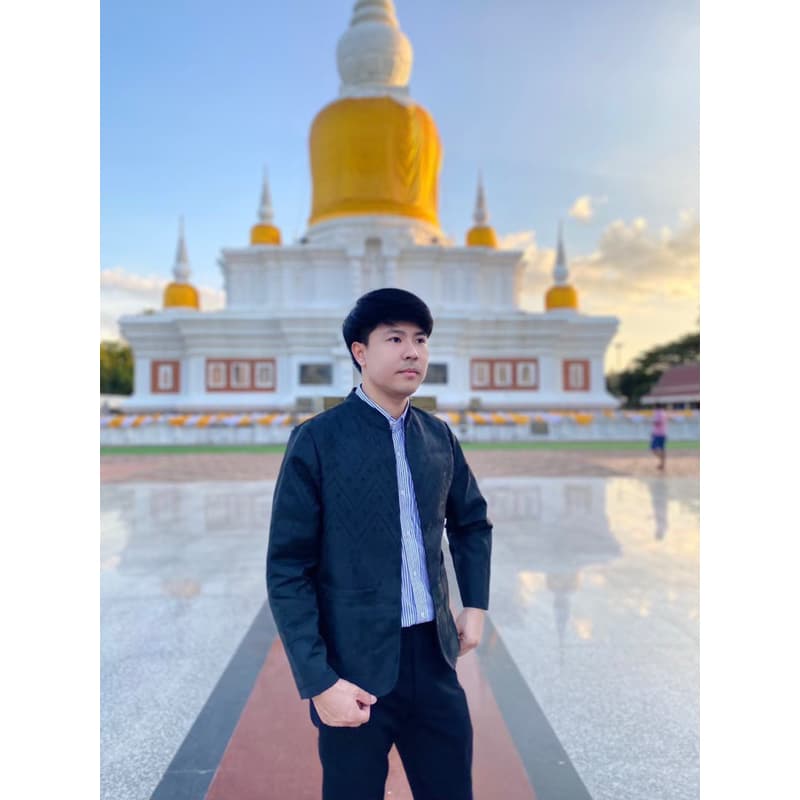 เสื้อคลุมคอจีนสีดำ : เสื้อคลุมผ้าไทย ใส่ทำงาน ทรงสวยดูดี เสื้อคลุมผู้ชาย รูปที่ 2