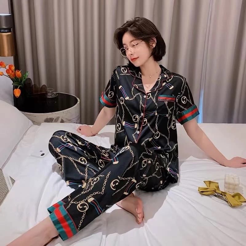 5555-1 SN ชุดนอนผู้หญิง น่ารักๆผ้าซาตินนิ่มใส่สบาย แขนสั้นขายาว สีสวยสด สไตล์เกาหลี รูปที่ 9