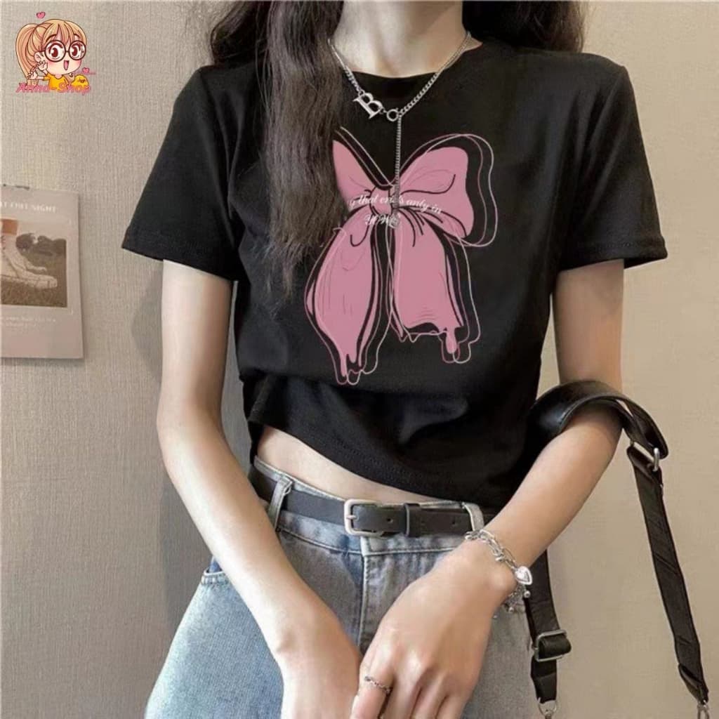 annacny เสื้อยืดสกรีนลายโบว์ เสื้อยืดแฟชั่นเท่ห์ๆ มินิมอลน่ารักสุดๆ คอกลมแขนสั้น TS1149 รูปที่ 3