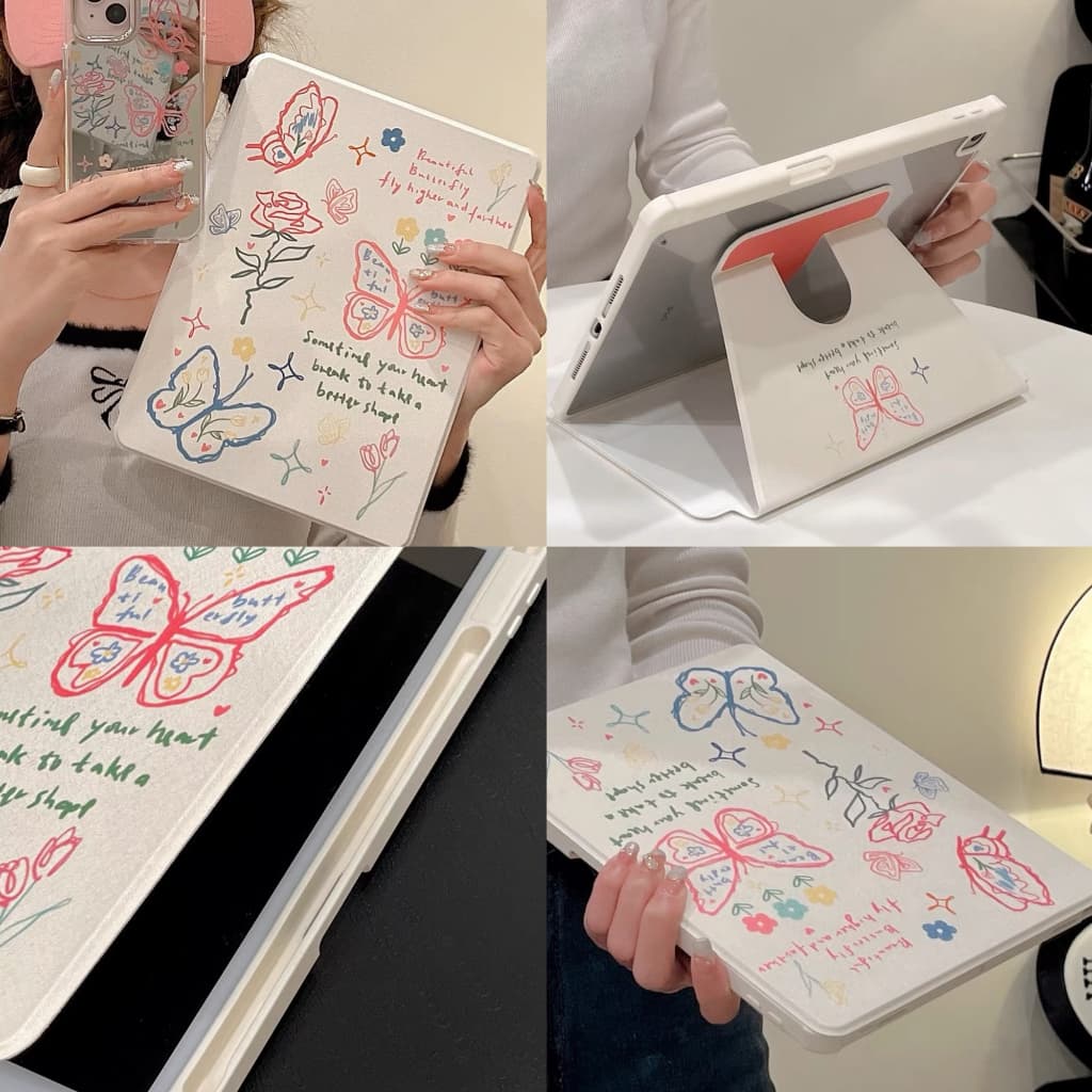 24 ชั่วโมงเคส เคสiPadหมุน 360°Air7 Gen11 Pink Floral ช่องใส่ปากกาขวา Acrylic เคส ipad Pro11 MINI7 รูปที่ 4