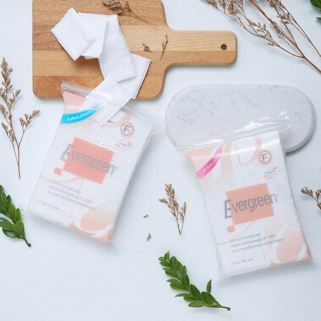 Evergreen Cotton Pad Pressed Edge 100pcs. เอเวอร์กรีน สำลีแผ่น รีดขอบ 100แผ่น รูปที่ 2