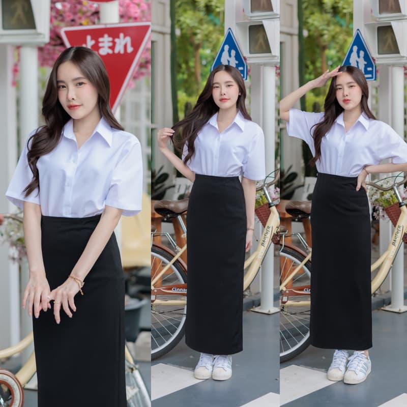 กระโปรงนักศึกษาทรงเอ ผ่าหน้าผ่าหลัง ทรงเอยาว 34-36“ ผ้าฮานาโกะ รูปที่ 6