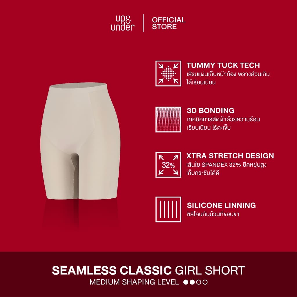ขายดีที่สุด! UP&UNDER: กางเกงเก็บหน้าท้องไร้ขอบรุ่น Seamless Classic Girl Shorts เก็บกระชับ เรียบเนียน รูปที่ 2